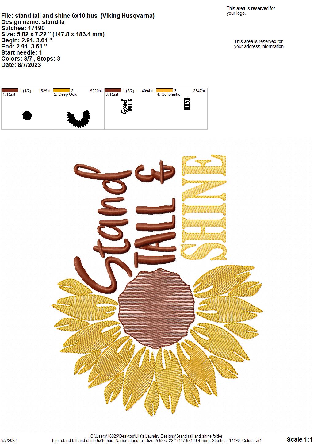 Stand Tall and Shine - 4 sizes- Digital Embroidery Design