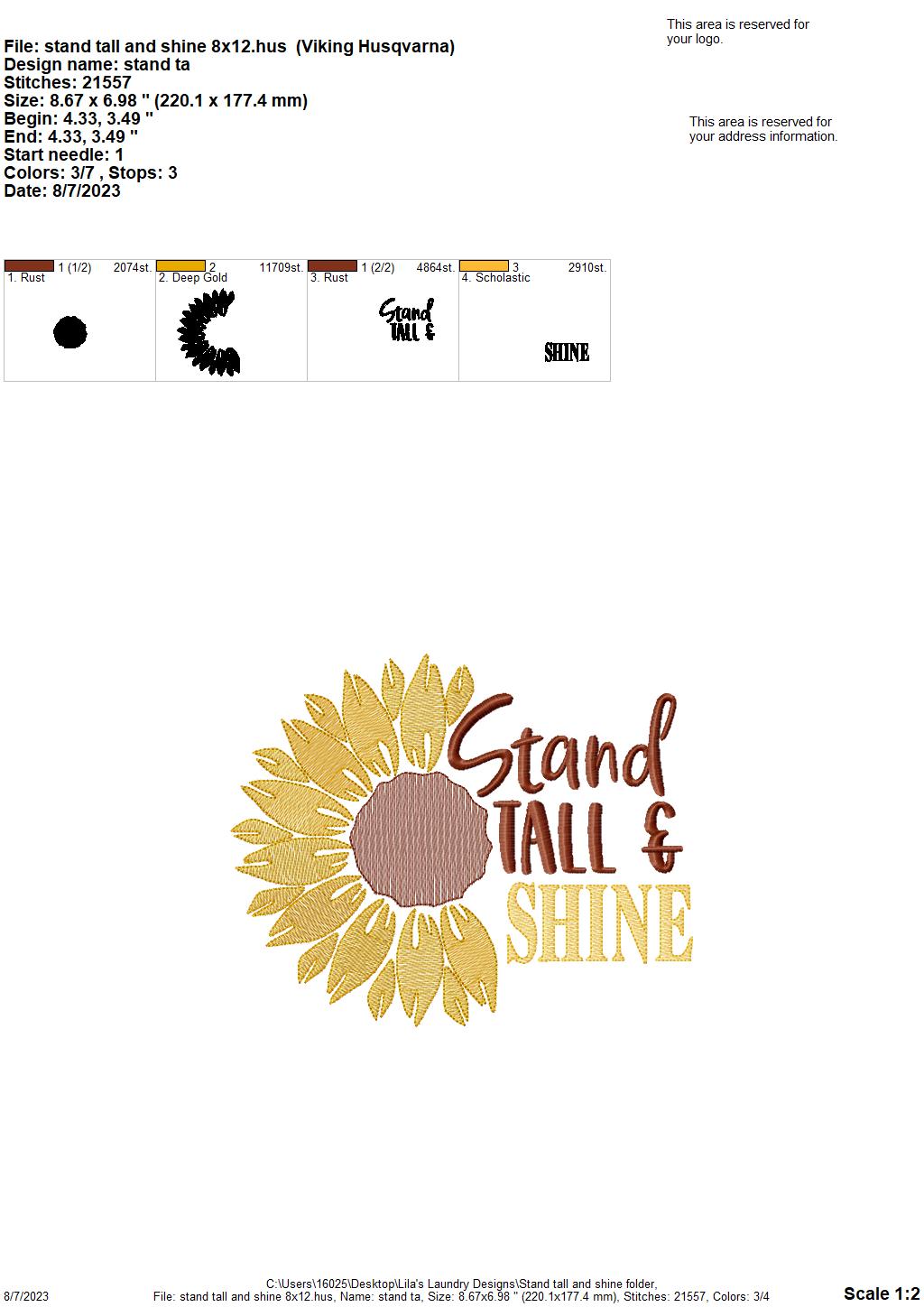 Stand Tall and Shine - 4 sizes- Digital Embroidery Design