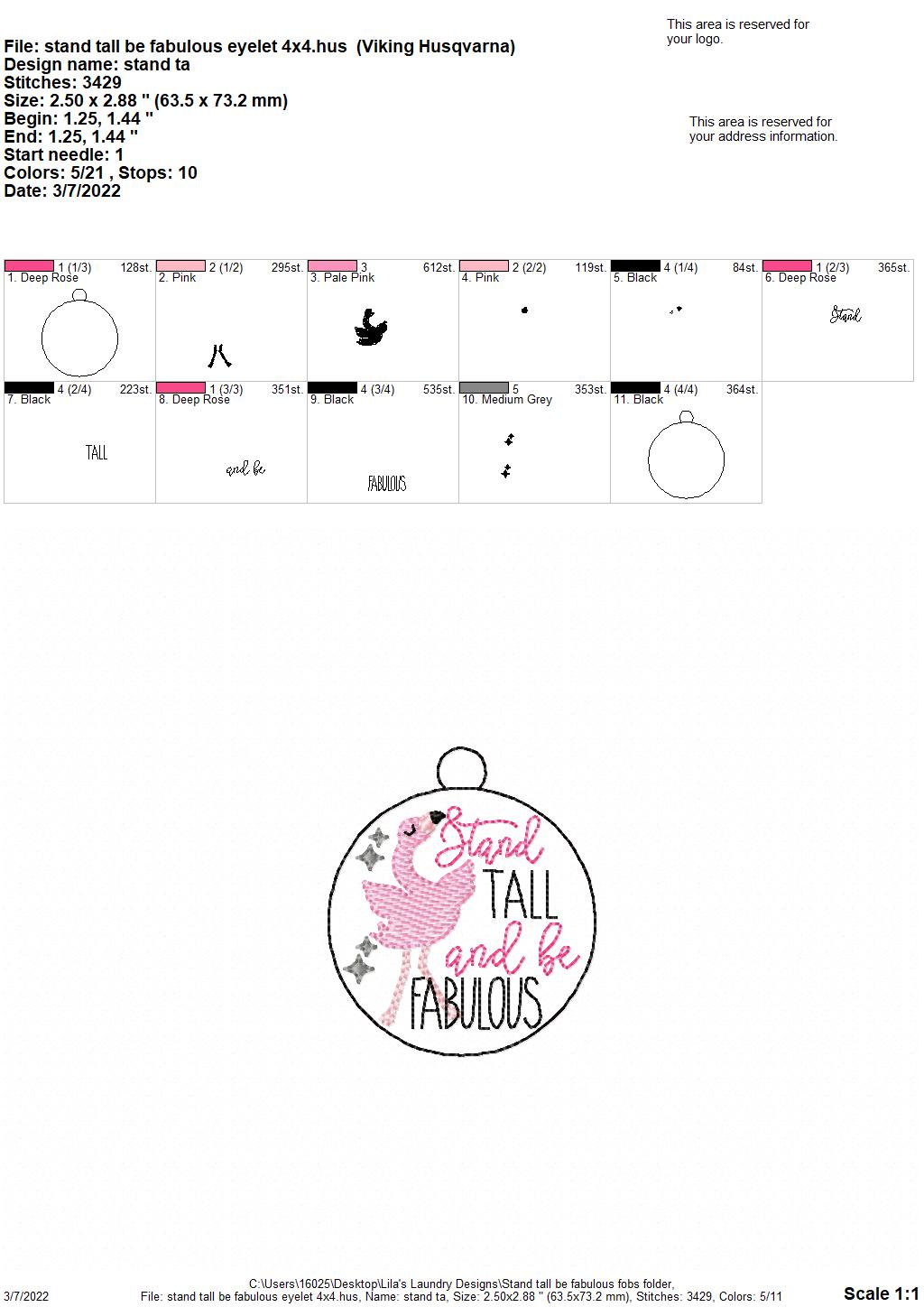 Stand Tall Be Fabulous Fobs - DIGITAL Embroidery DESIGN