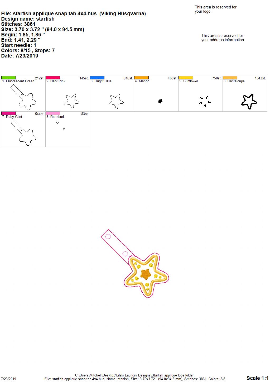 Starfish Applique Fobs - DIGITAL Embroidery DESIGN
