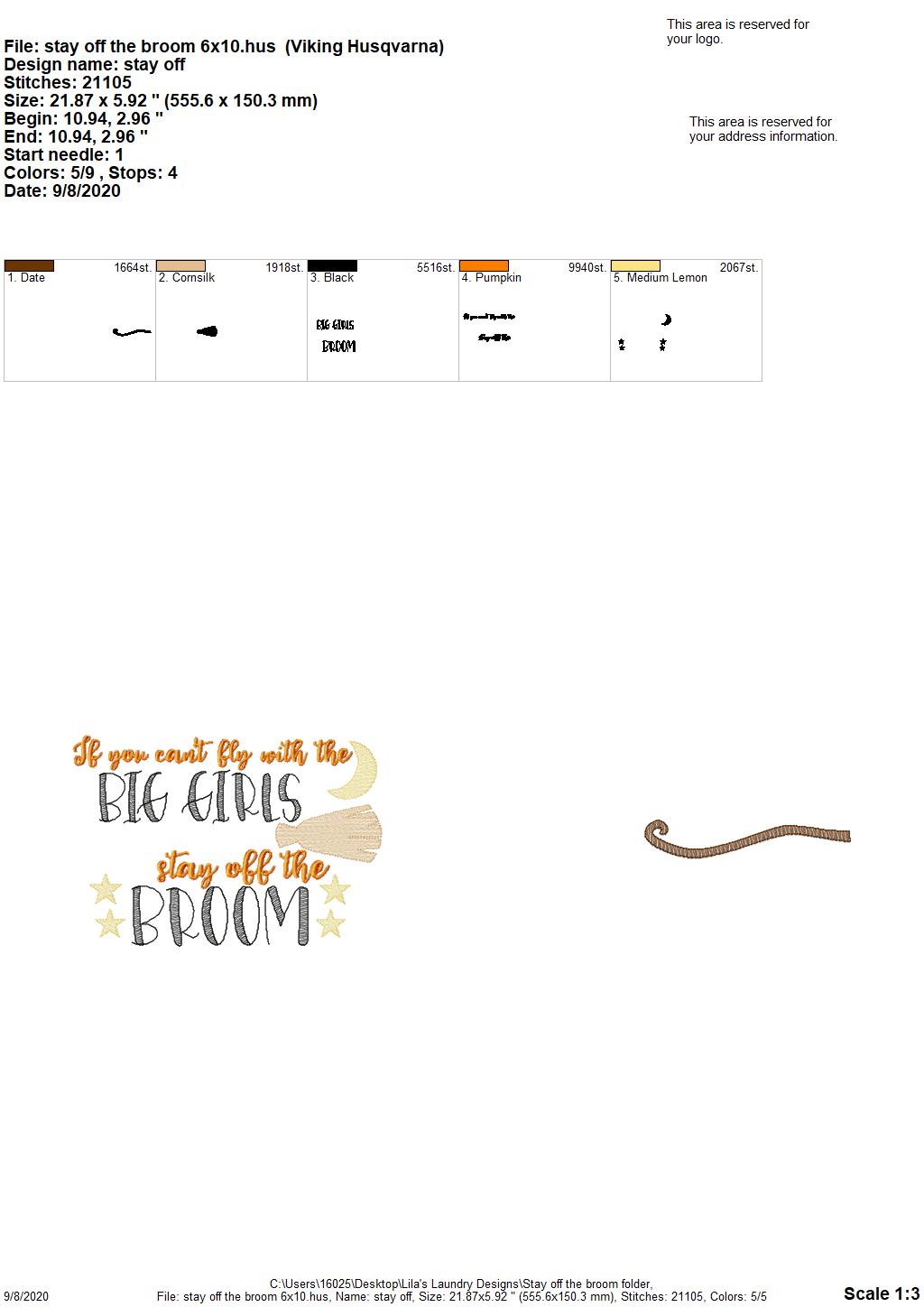 Stay off the Broom - 2 Sizes - Digital Embroidery Design