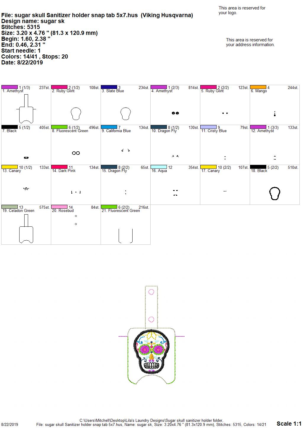 Sugar Skull Sanitizer Holders - DIGITAL Embroidery DESIGN