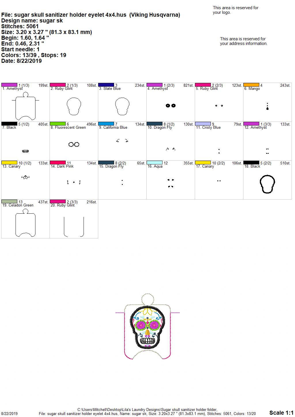Sugar Skull Sanitizer Holders - DIGITAL Embroidery DESIGN