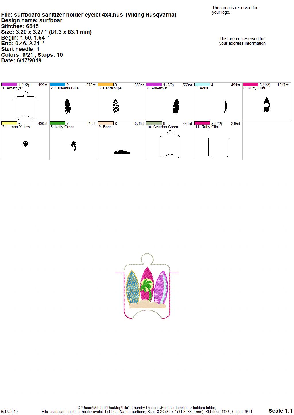 Surfboard Sanitizer Holders - DIGITAL Embroidery DESIGN