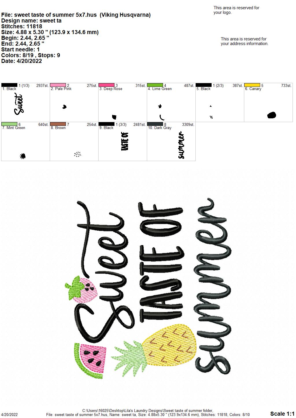 Sweet Taste of Summer - 3 sizes- Digital Embroidery Design