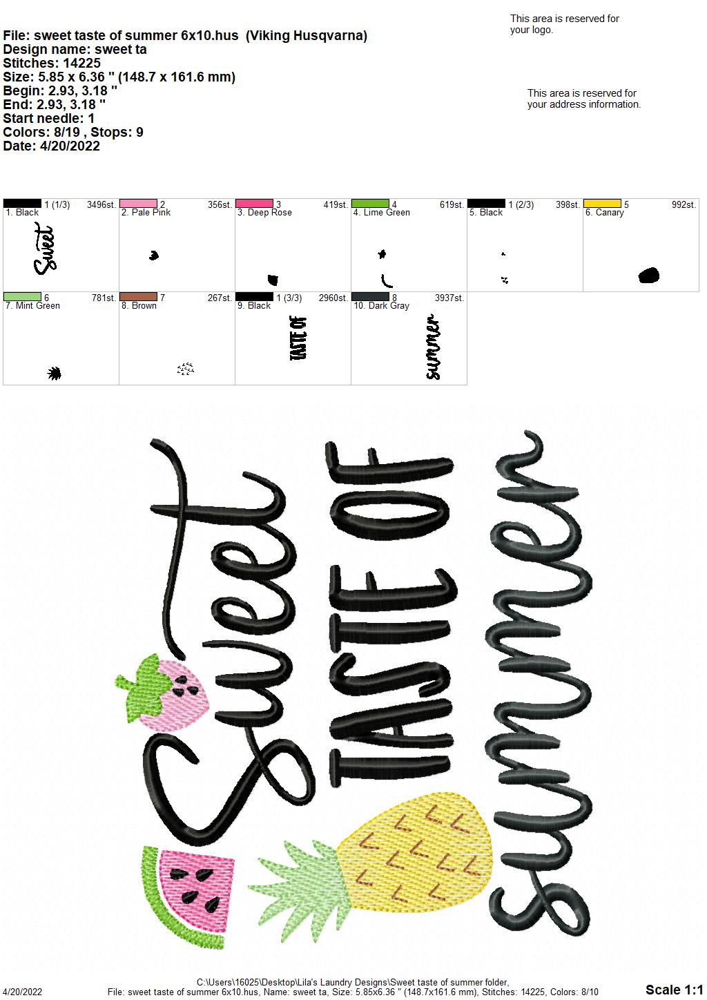 Sweet Taste of Summer - 3 sizes- Digital Embroidery Design