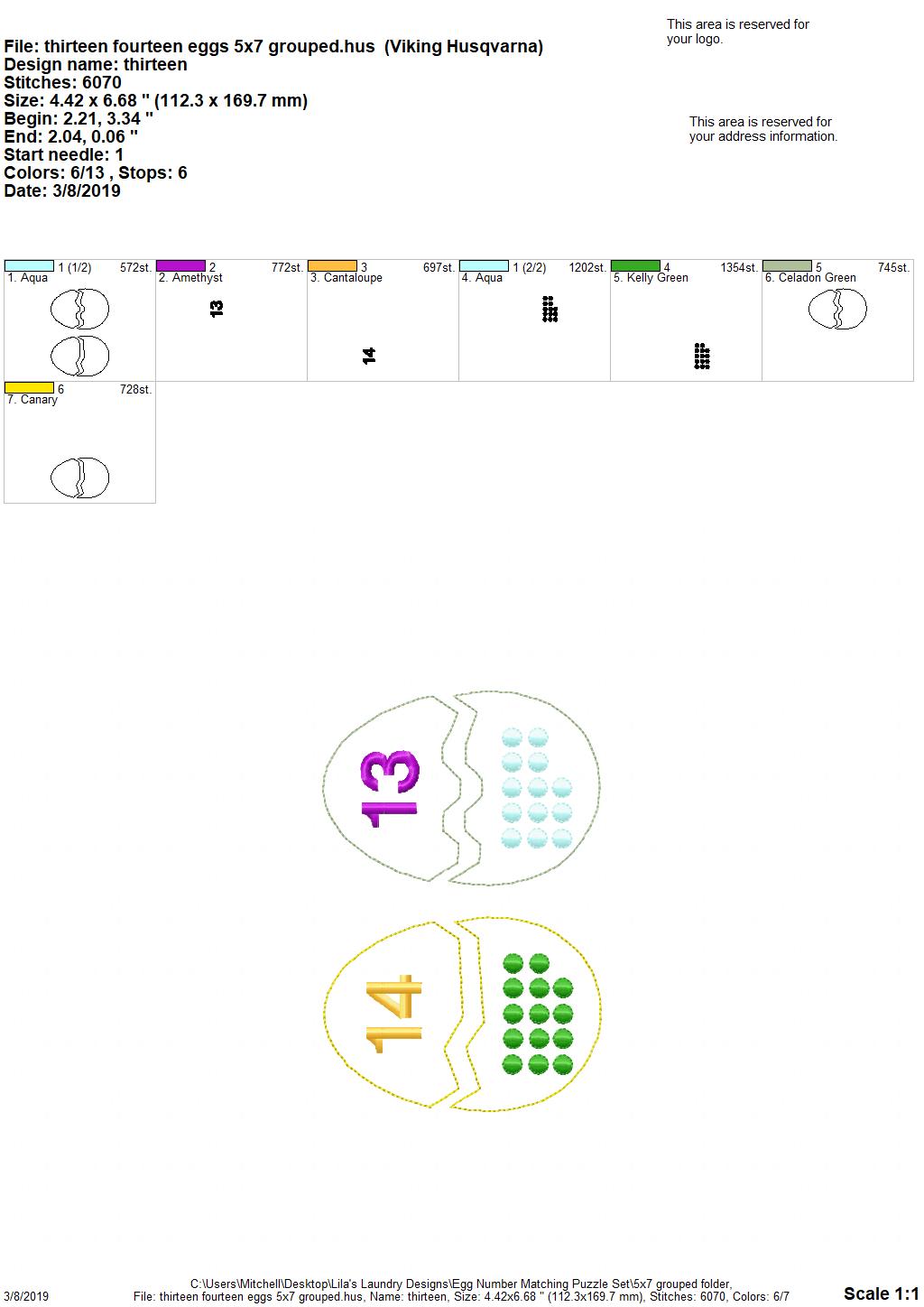 Egg Number Matching Puzzle Set - Digital Embroidery Design