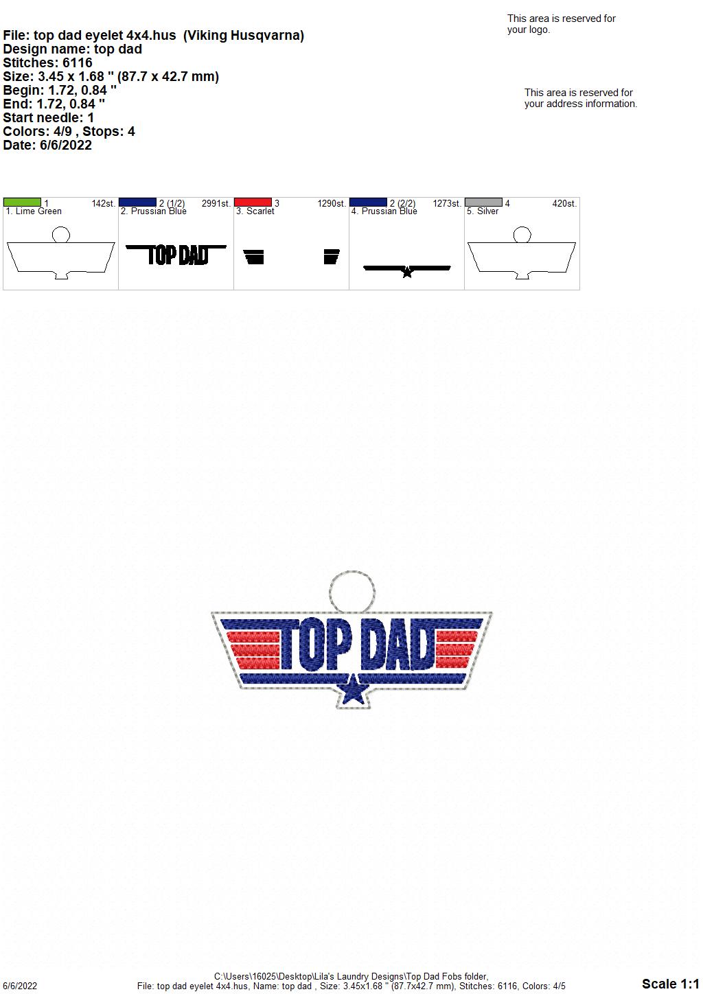 Top Dad Fobs - DIGITAL Embroidery DESIGN