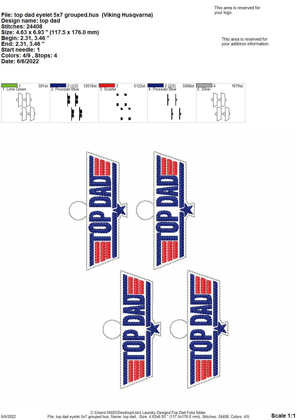 Top Dad Fobs - DIGITAL Embroidery DESIGN