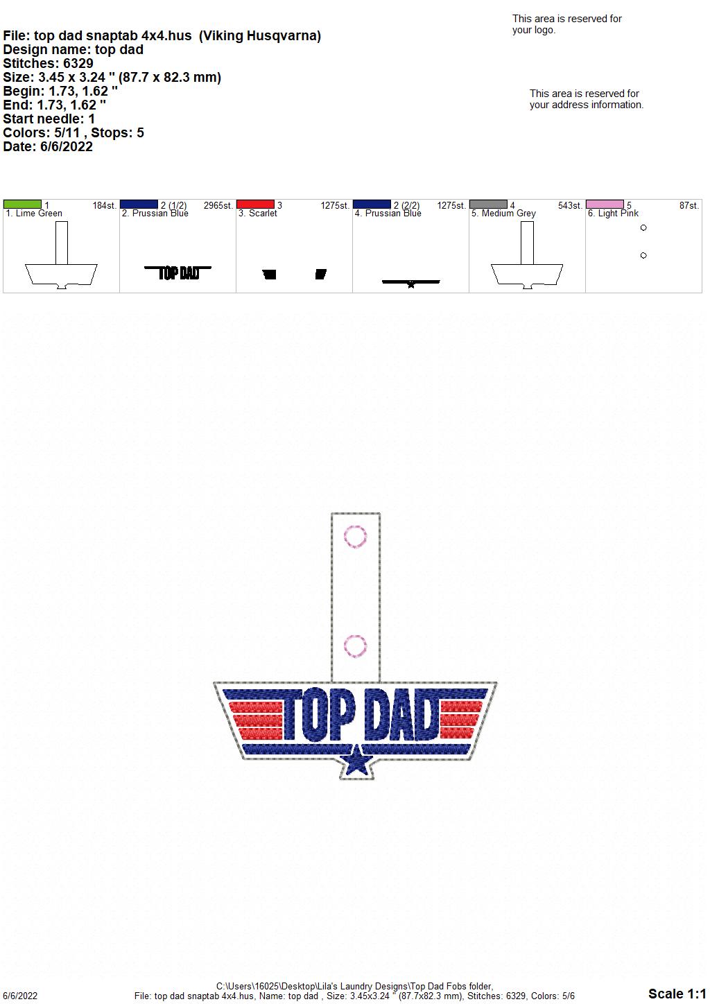 Top Dad Fobs - DIGITAL Embroidery DESIGN