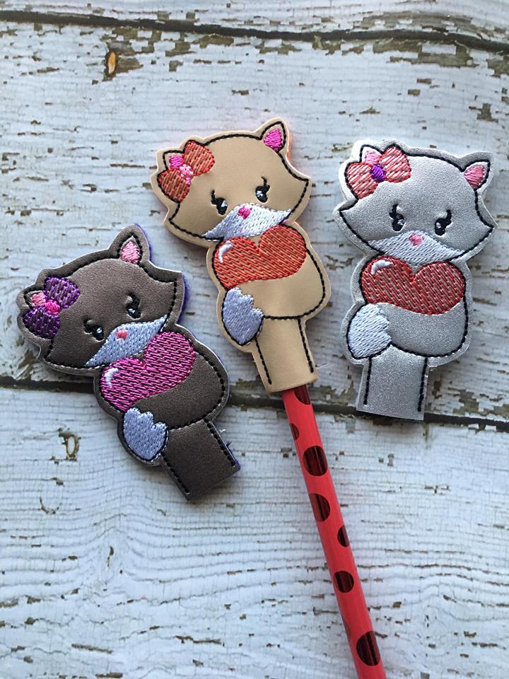 Valentine Girl Fox Pencil Toppers - Embroidery Design - DIGITAL Embroidery DESIGN
