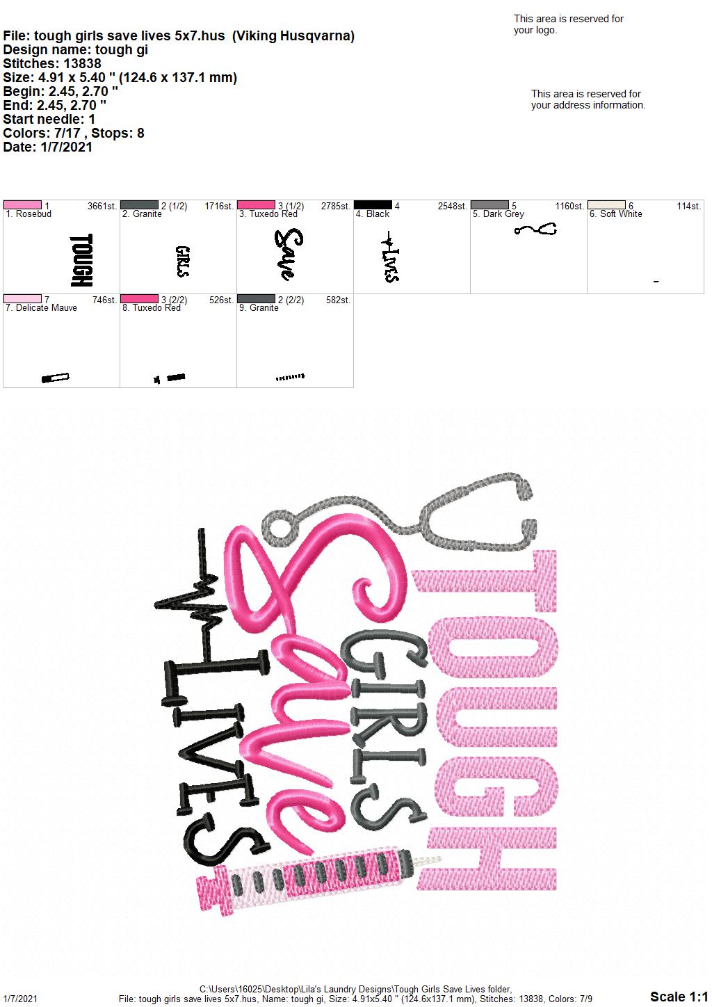 Tough Girls Save Lives - 4 sizes- Digital Embroidery Design