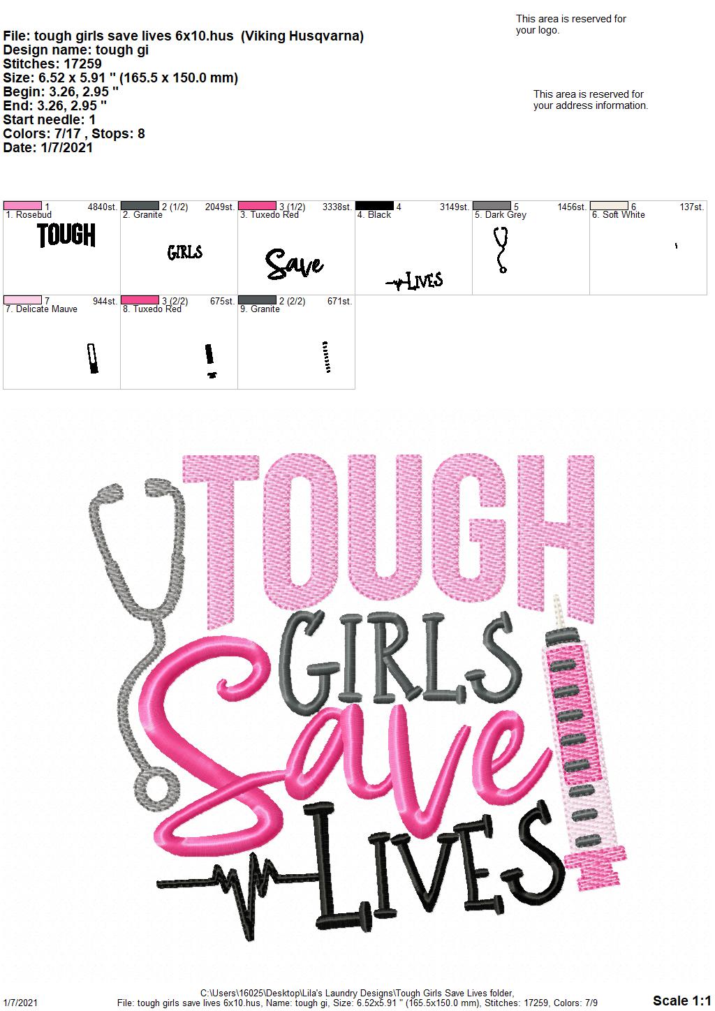 Tough Girls Save Lives - 4 sizes- Digital Embroidery Design
