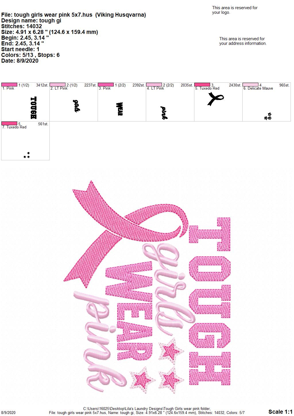 Tough Girls Wear Pink - 3 Sizes - Digital Embroidery Design