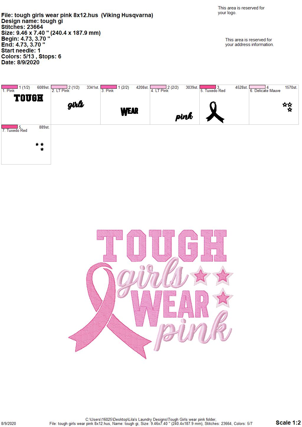 Tough Girls Wear Pink - 3 Sizes - Digital Embroidery Design