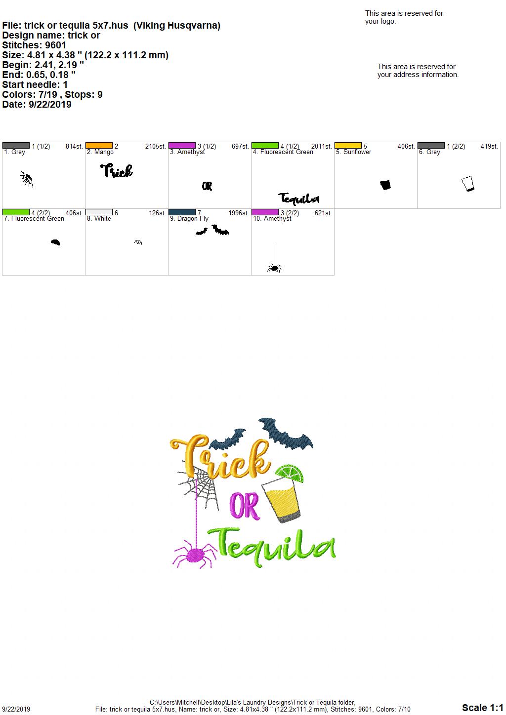 Trick or Tequila 4x4 and 5x7 - digital embroidery design