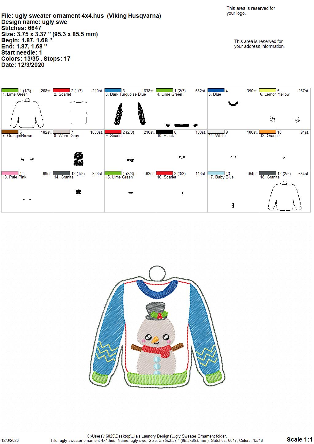 Ugly Sweater Ornament - Digital Embroidery Design