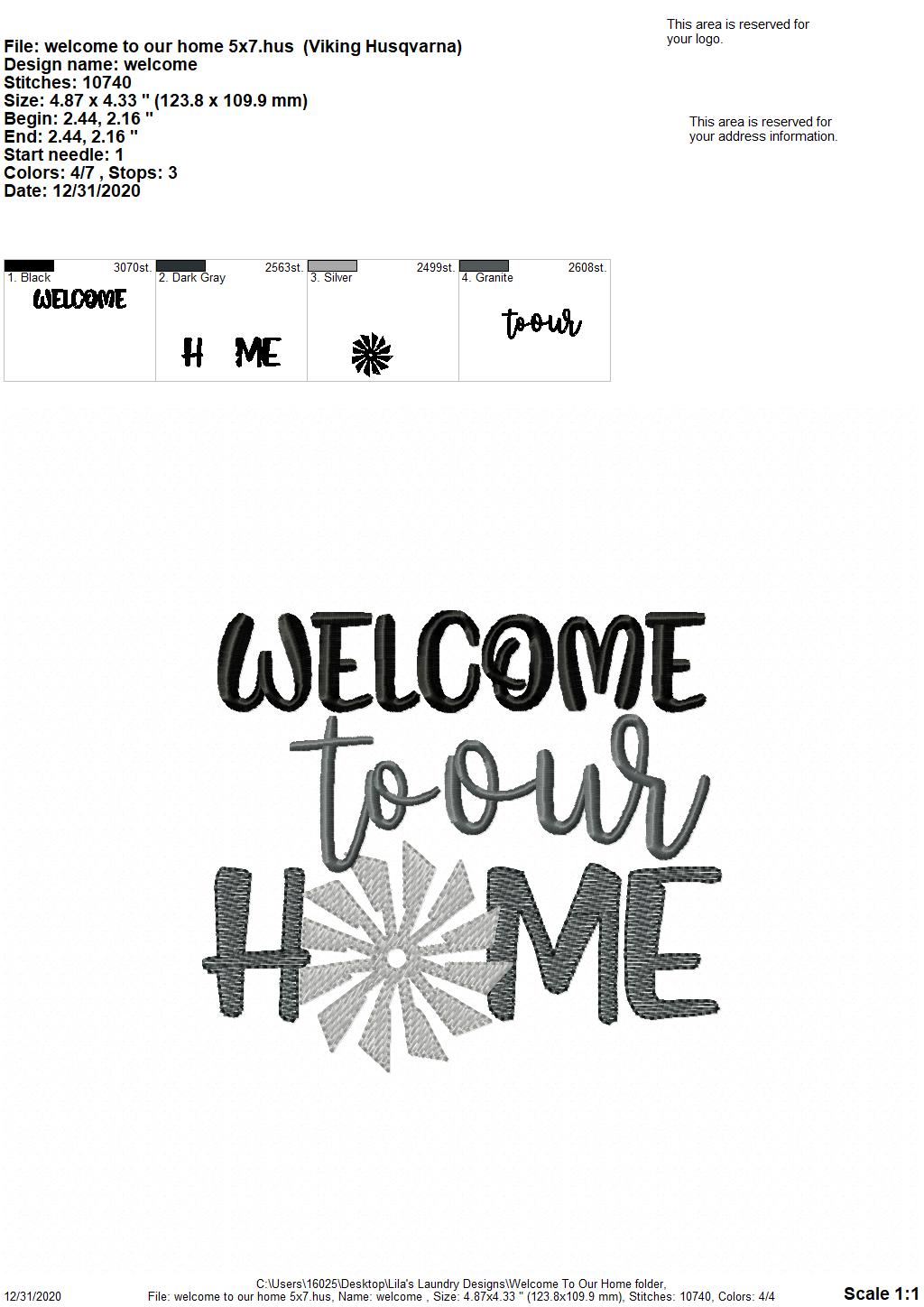 Welcome To Our Home - 4 sizes- Digital Embroidery Design