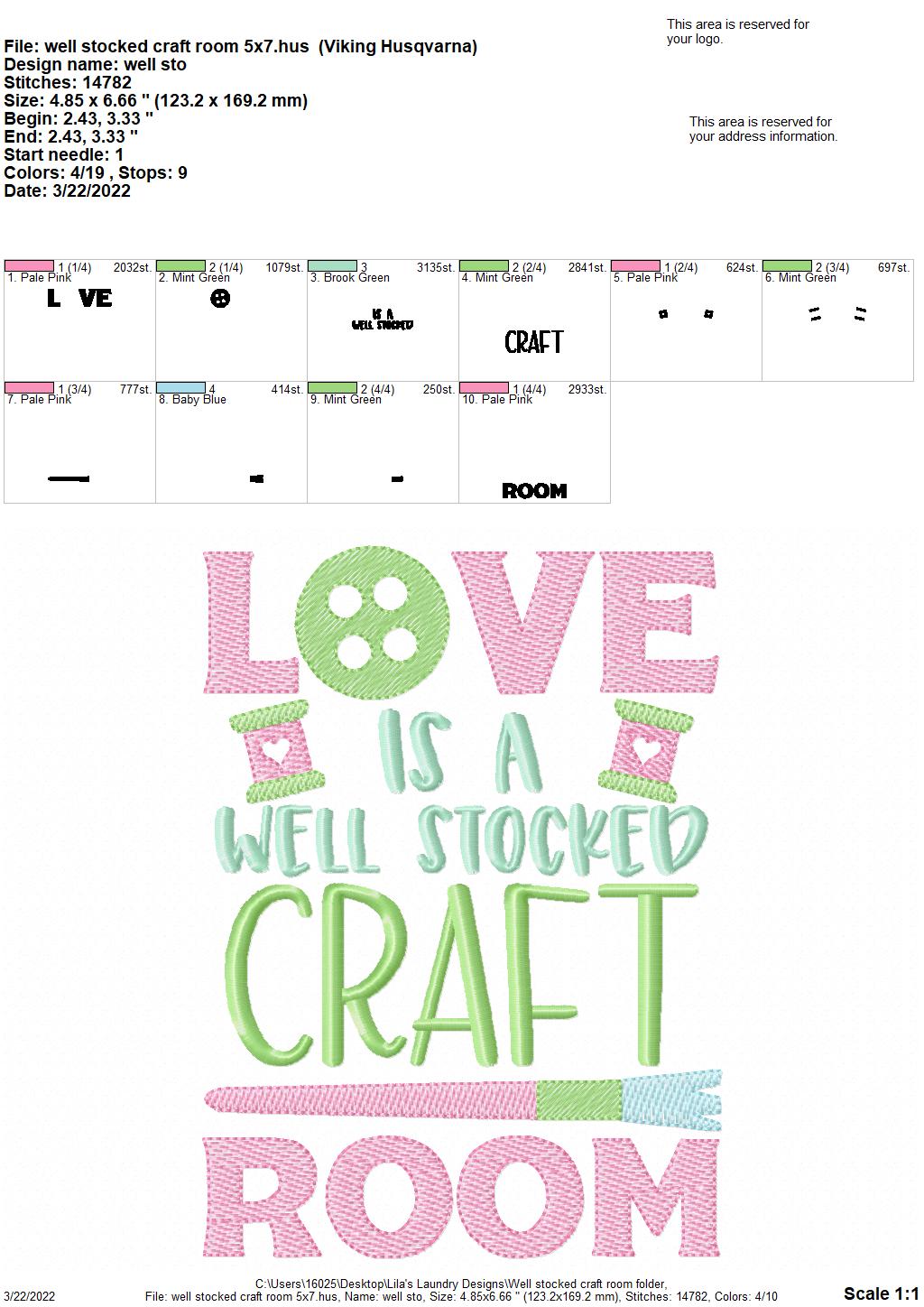 Well Stocked Craft Room - 3 sizes- Digital Embroidery Design