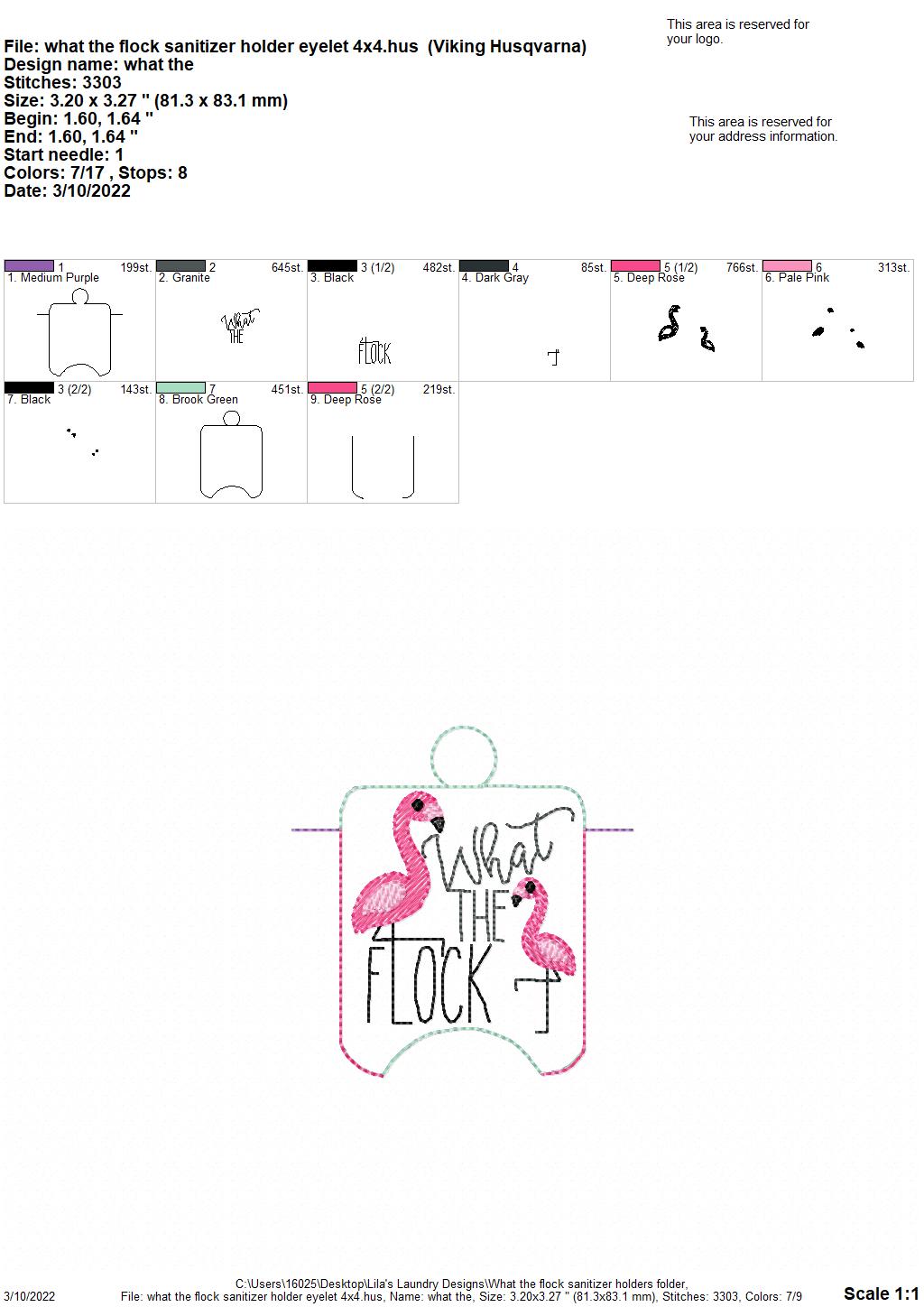 What the Flock Sanitizer Holders - DIGITAL Embroidery DESIGN