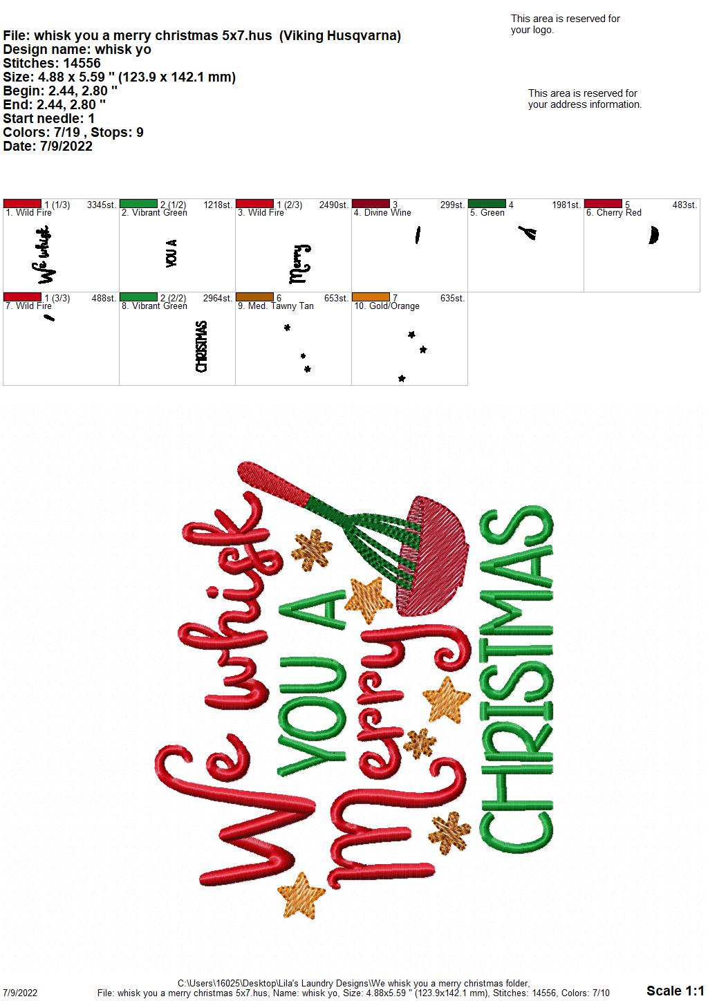 Whisk You a Merry Christmas - 4 sizes- Digital Embroidery Design