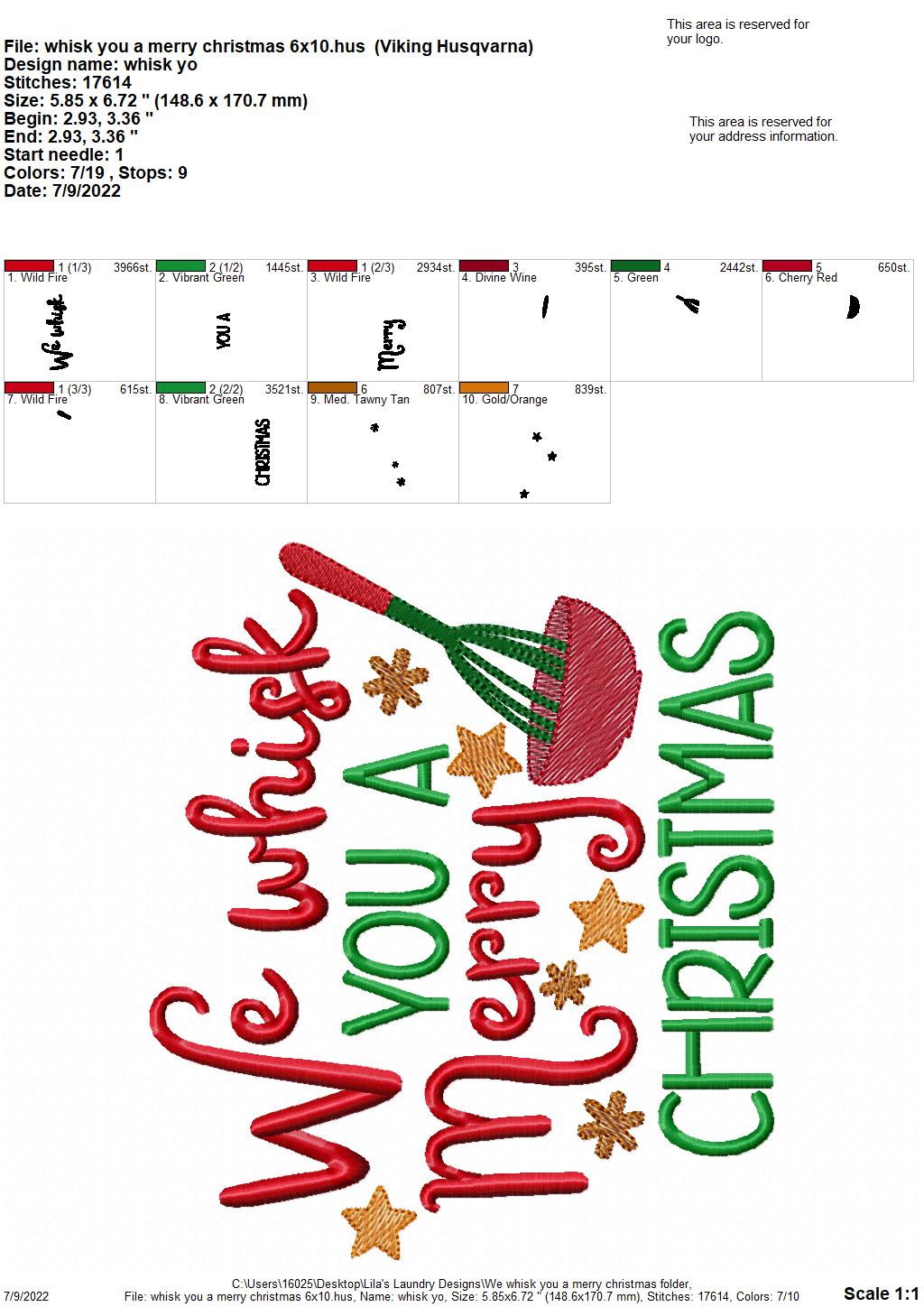 Whisk You a Merry Christmas - 4 sizes- Digital Embroidery Design