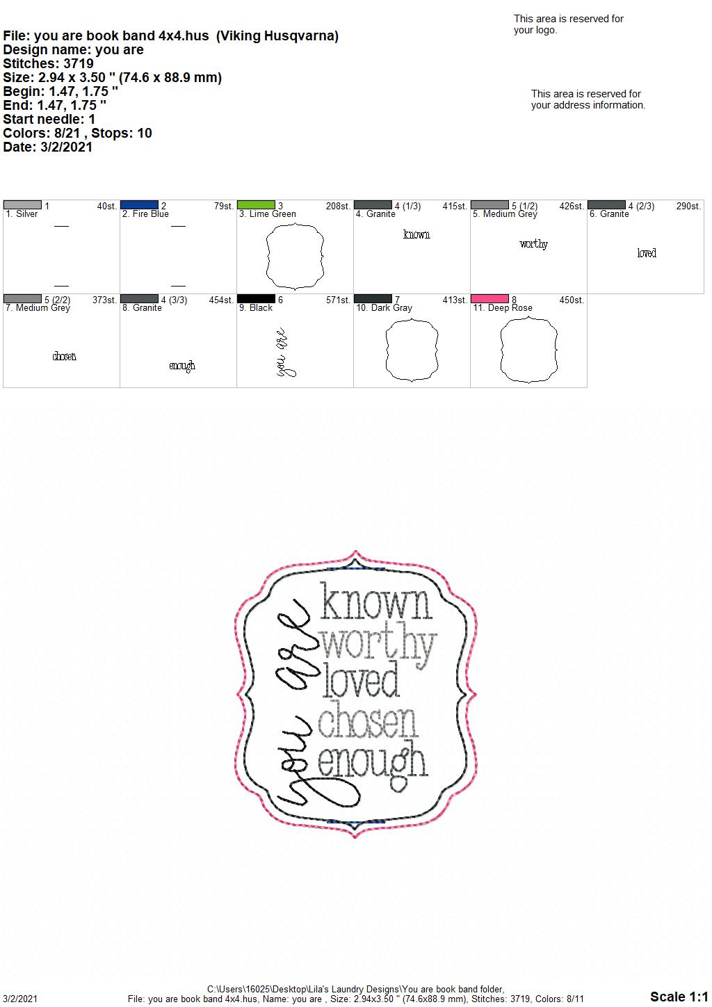 You Are Book Band - Embroidery Design, Digital File