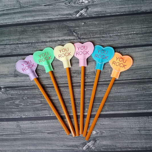 You Rock Heart Pencil Toppers - DIGITAL Embroidery DESIGN