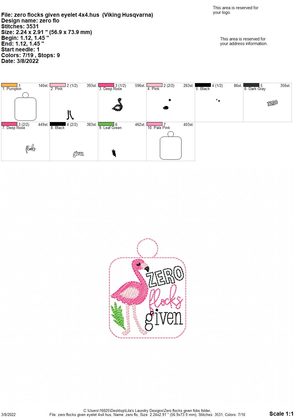 Zero Flocks Given Fobs - DIGITAL Embroidery DESIGN