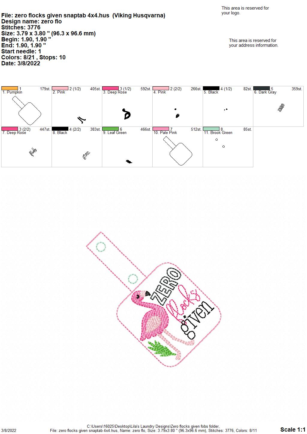 Zero Flocks Given Fobs - DIGITAL Embroidery DESIGN